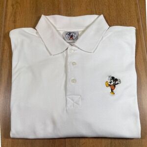 Mickey & Co. Vintage White Polo‎ Shirt Disney Embroidered Graphic Sz med